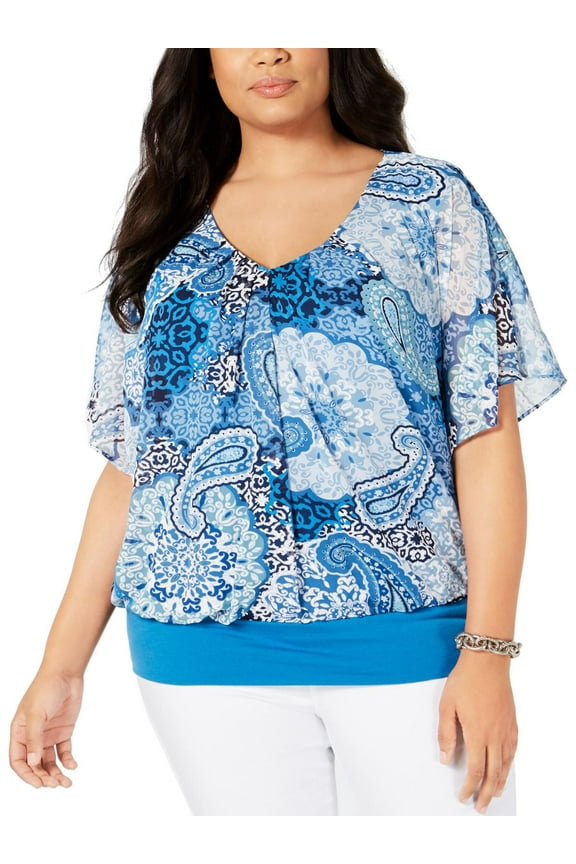 Womens Plus Printed V-Neck Poncho Top