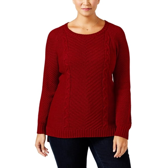 NY Collection Womens Plus Ribbed Trim Hi-Low Pullover Sweater