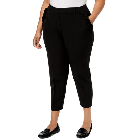 NY Collection Plus Petite Plus Size Ruffled Pocket Pants Black 2X