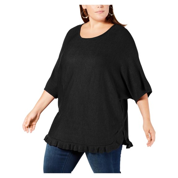 NY Collection Plus Size Ruffled Sweater Black 2X