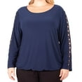 thumbnail image 1 of NY Collection Womens Plus Size Rhinestone Lattice Sleeve Top;3X, 1 of 1