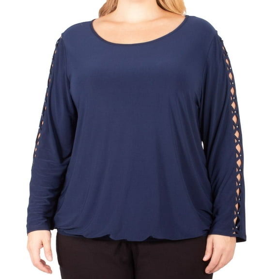 NY Collection Womens Plus Size Rhinestone Lattice Sleeve Top;3X