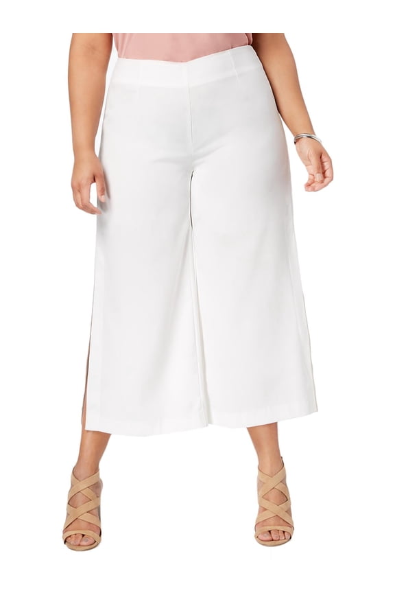 Womens Plus Split Hem Mid-Rise Wide Leg Pants