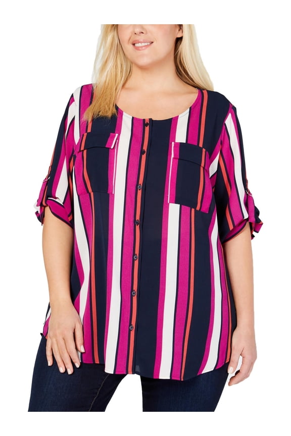 Plus Size Striped Blouse Pink Izzyline 1X