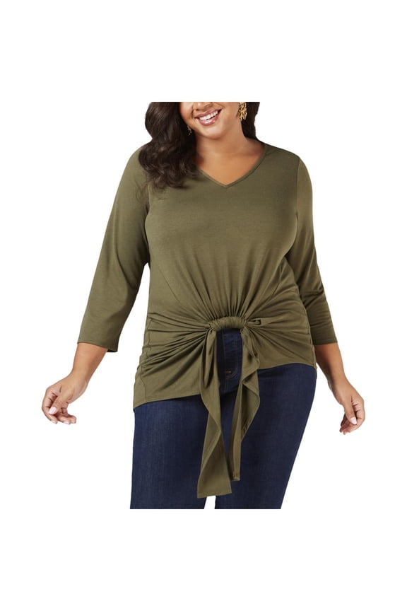 Womens Plus V Neck Asymmetric Pullover Top