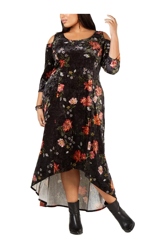 Womens Plus Velvet Hi-Low Maxi Dress