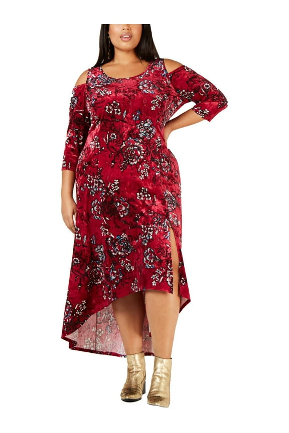 Womens Plus Velvet Hi-Low Maxi Dress
