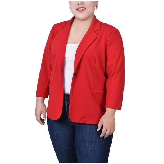 NY Collection Womens Scuba Crepe Blazer Jacket, Red, Plus Size, 2X