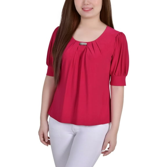 NY Collection Womens Puff Sleeve Tee Blouse