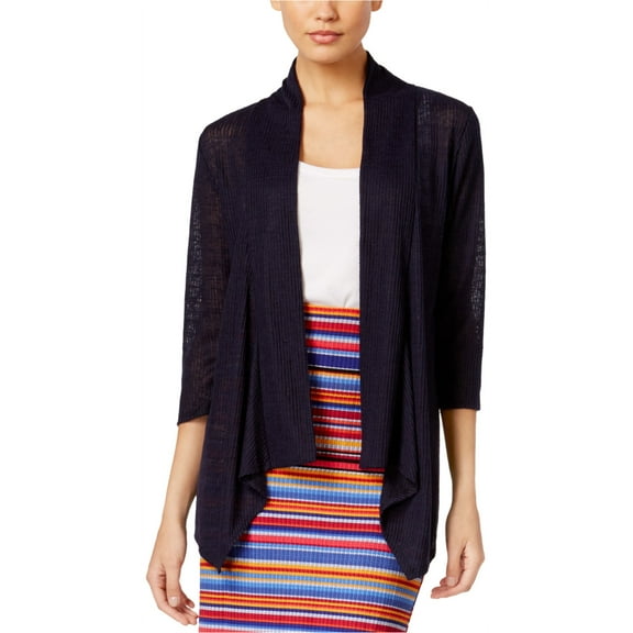 NY Collection Womens Ribbed Cardigan Sweater, Blue, X-Small
