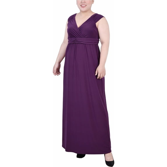 NY Collection Womens Ruched Empire Maxi Dress, Purple, Plus Size, 3X