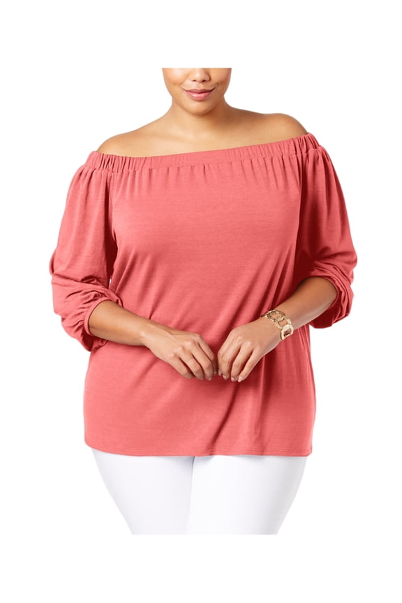 Womens Ruched Pullover Blouse, Pink, 1X