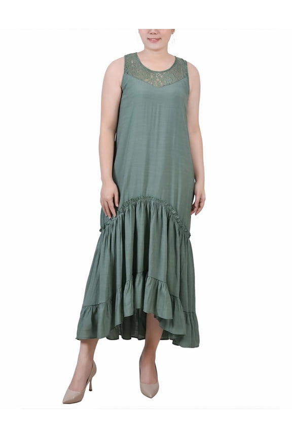 Womens Ruffled Handkerchief Hem Shift Dress