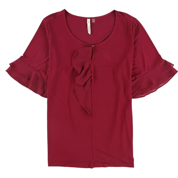 NY Collection Womens Ruffled Pullover Blouse, Red, Plus Size, 2X