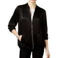 thumbnail image 1 of NY Collection Womens Textured Satin Bomber Jacket, Black, X-Small, 1 of 2