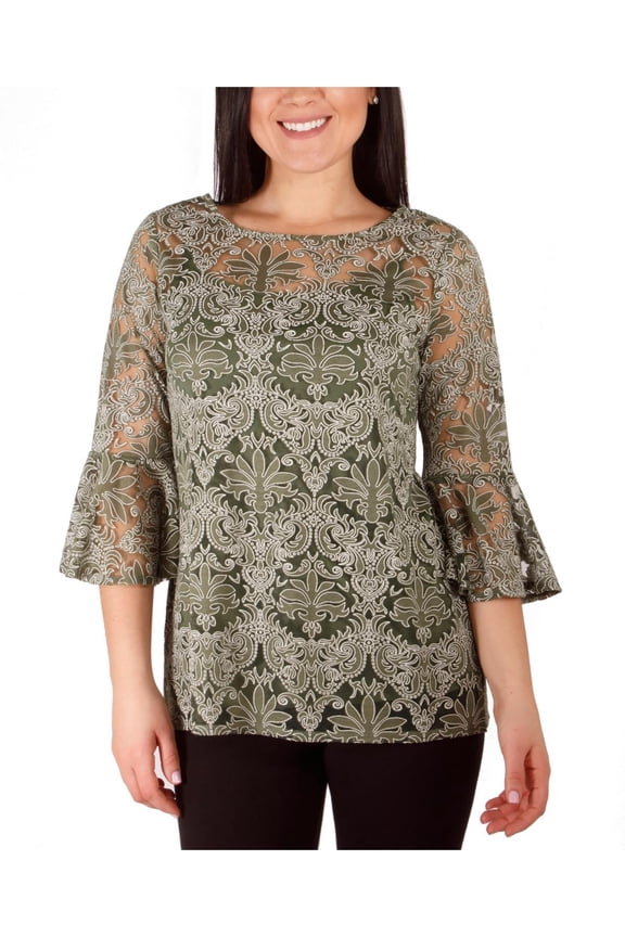 Womens Bell Sleeve Blouse Solid Camisole Sage Starthrone M