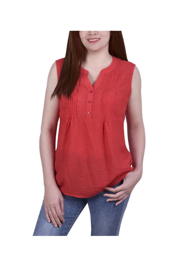 Womens Pintucked Pullover Blouse, Orange, Small