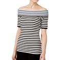 thumbnail image 1 of NY Collection Womens Striped Knit Sweater, Black, Medium, 1 of 1