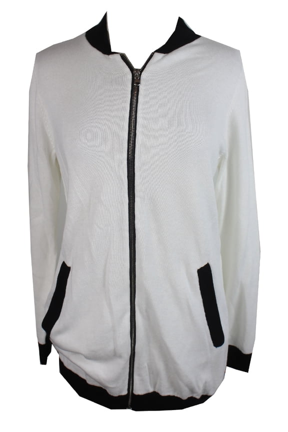 Womens White Black Long Bomber Sweater Jacket S