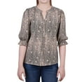 thumbnail image 1 of NY Collection Womens Y Neck Button Down Blouse, Beige, Petite, PS, 1 of 1