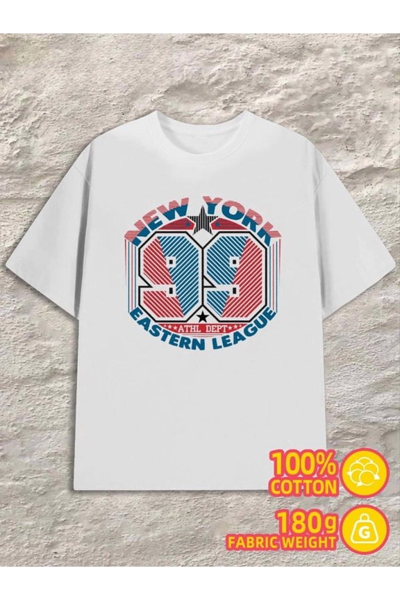 NY Eastern League men's 180G Cotton white Fashion Unisex Shirt Printed tshirts Retro Unisex Shirt Graphic tshirts Casual Unisex Shirt Short Sleeve tshirts