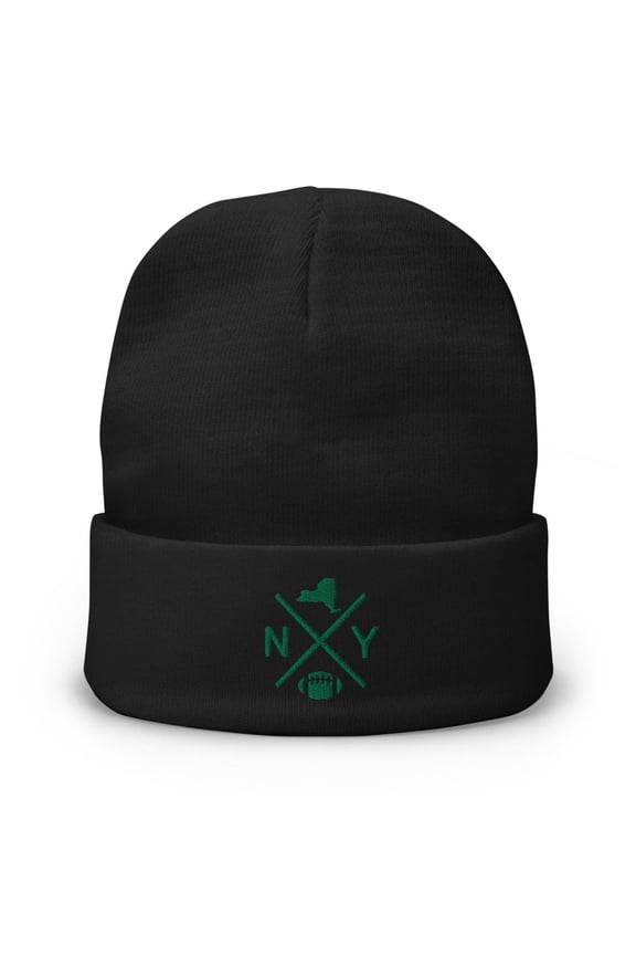 NY Football Retro New York Cross Winter Beanie Cap Hat (Black)