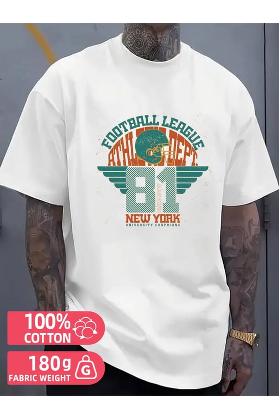 NY Football Tee mens white 180G 100% Cotton Refreshing and lightweight,perfect for summer sports and leisure wear Vintage Unisex Shirt Crewneck tshirts
