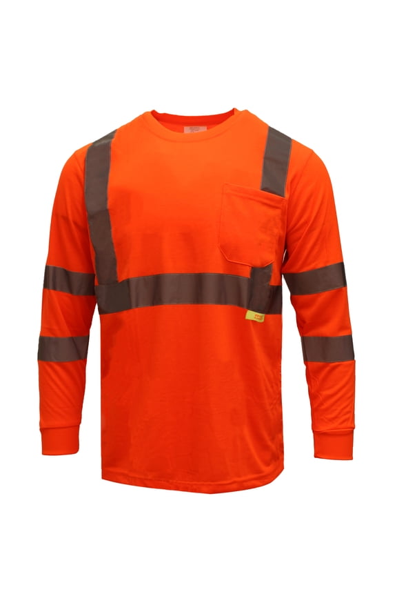 NY Hi-Viz Workwear Class 3 High Vis Reflective Long Sleeve ANSI Safety Shirt L9091- Orange / 5XL
