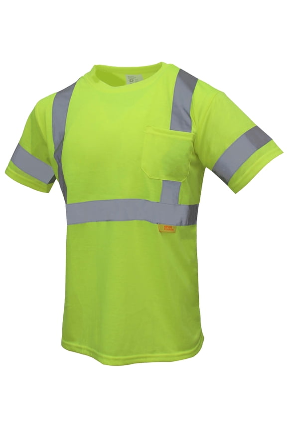 NY Hi-Viz Workwear Class 3 High Vis Reflective Short Sleeve ANSI Safety Shirt 9082- Lime / Medium