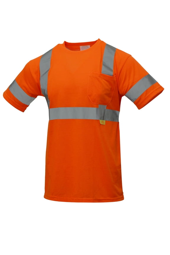 NY Hi-Viz Workwear Class 3 High Vis Reflective Short Sleeve ANSI Safety Shirt - Orange / 3XL