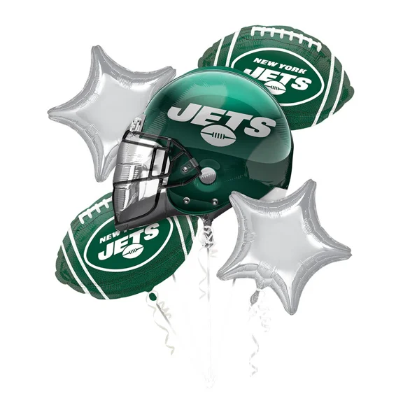 NY Jets Football Helmet 5 Piece Pack Bouquet Foil Balloons