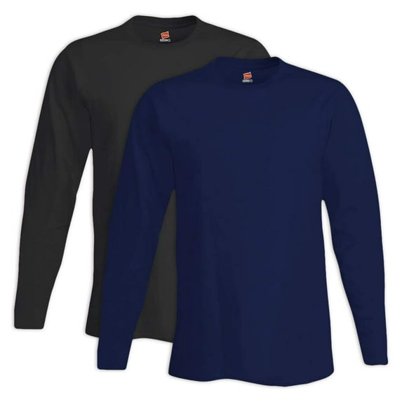 Men's 4.5 oz Hanes NANO-T Long Sleeve T-Shirt (Pack of 2) (1 Navy / 1 Black)