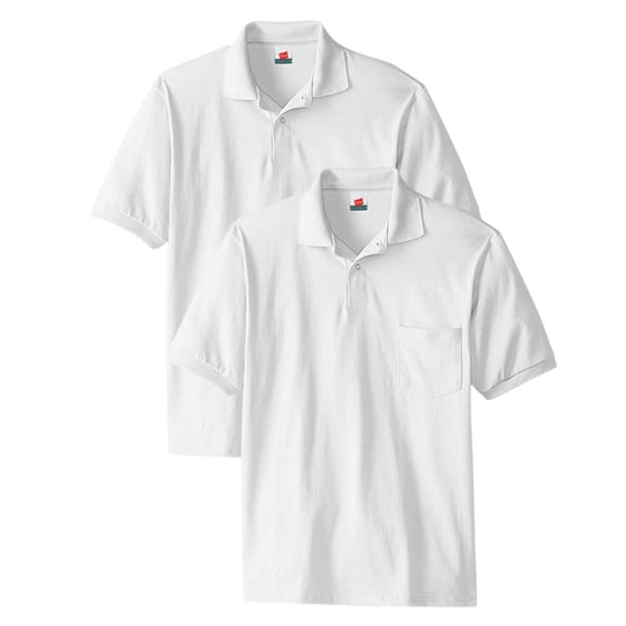 Hanes Men's 5.2 oz Hanes STEDMAN Blended Jersey Pocket Polo (Pack of 2) 2 White