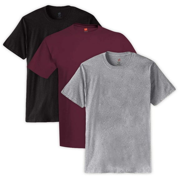 Hanes Mens 5.2 oz HEAVYWEIGHT Short Sleeve T-shirt (Pack of 3) (1 Maroon / 1 Black / 1 Light Steel)