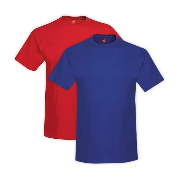 Hanes Mens 5.2 oz HEAVYWEIGHT Short Sleeve T-shirt (Pack of 2) (1 Deep Red / 1 Deep Royal)