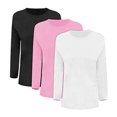 thumbnail image 1 of Hanes Women`s Long-Sleeve Crewneck T-Shirt, O9133, M, White (Pack of 3) (1 Ebony / 1 Pink Swish / 1 White), 1 of 1