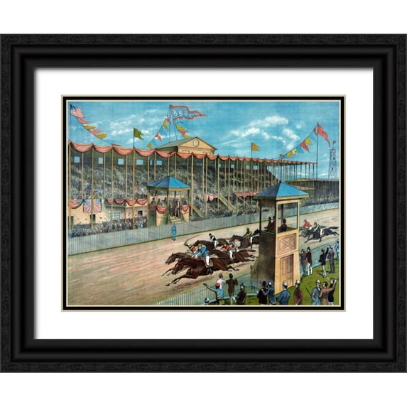 NY Litho 14x12 Black Ornate Wood Framed with Double Matting Museum Art Print Titled - Brighton Beach Race Course