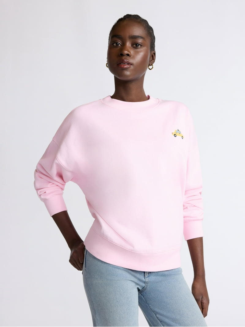 ◆ Happy Lucky Scoop Women's New York Graphic Sweatshirt with Embroidery