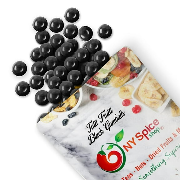 NY SPICE SHOP Black Gumballs - 1 Pound - Approx. 50 Pieces Per Pound - Tutti Frutti Flavor - Black Tutti Frutti Bubblegum - Midnight Chew Balls - Dark Candy Gumballs