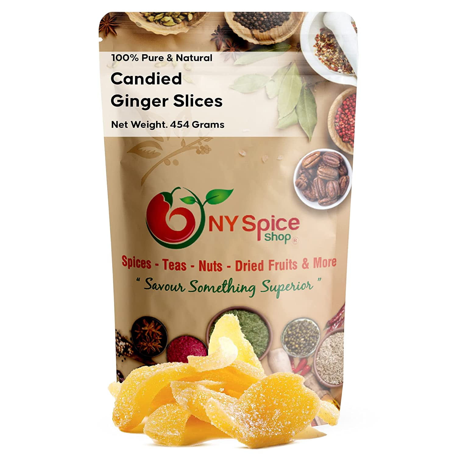 NY SPICE SHOP Candied Ginger Slices 1 Pound Candied Ginger Dried