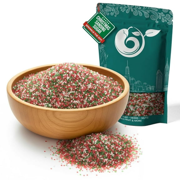 NY SPICE SHOP Christmas Sanding Sugar - 3 Pound - Red, Green & White Sanding Sugar - Festive Decorating Sugar Crystals - Perfect for Cookies, Cupcakes & Holiday Baking - Sparkling Christmas Sprinkles