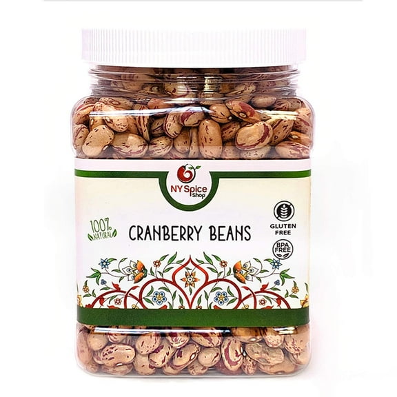 NY SPICE SHOP Cranberry Beans - 1.5 lbs Jar - Borlotti Beans - Romano Beans - Saluggia Beans - Cranberry Beans - Cranberry Beans Dried - Dried Cranberry Beans