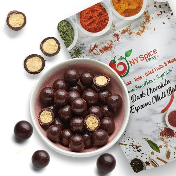 NY SPICE SHOP Dark Chocolate Espresso Malt Balls - 08 Ounce - Dark Chocolate Balls