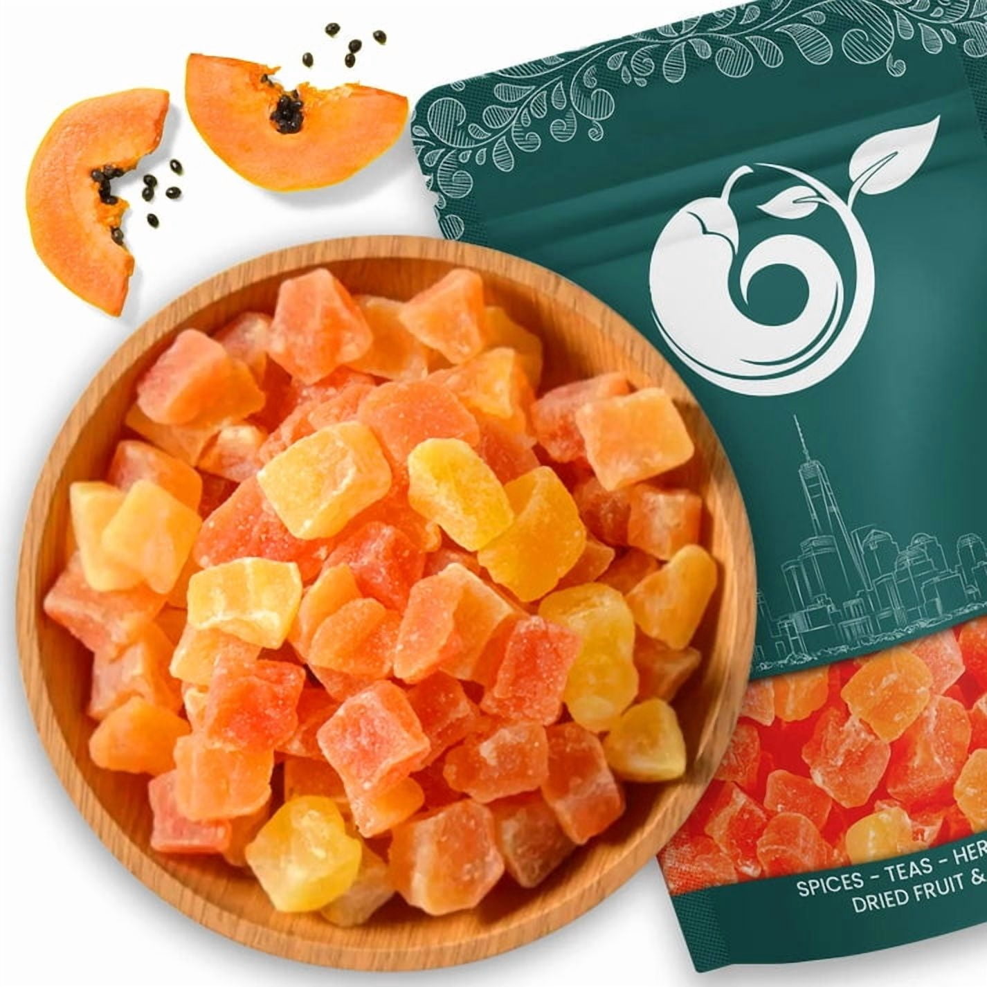 NY SPICE SHOP Diced Papaya - 3 Pound - Sweetened Papaya Chunks - Papaya Bites - Tropical Fruit Cubes - Papaya Tidbits