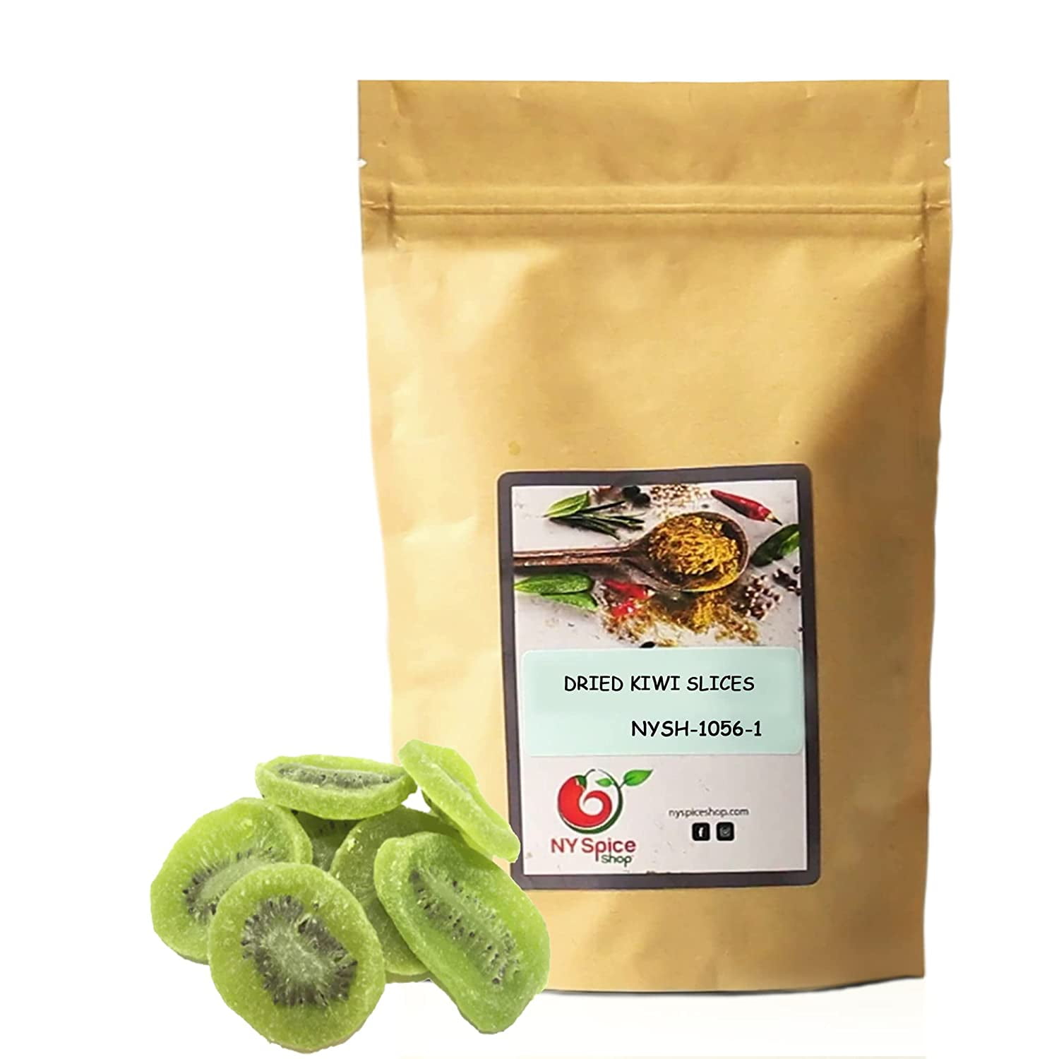 NY SPICE SHOP Dried Kiwi Fruit Slices - 1 Pound - Dried Kiwi Slices - Dried Kiwi Fruit - Sweet & Tart Dried Kiwi Fruits - Sweetened Kiwi Chips - Dehydrated Kiwi Slices