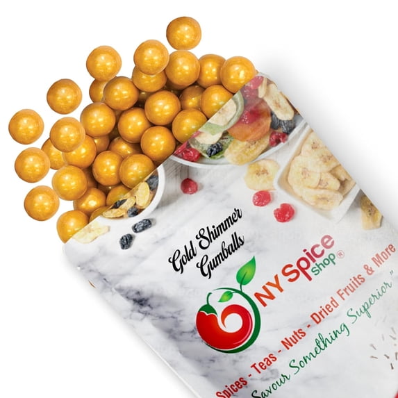 NY SPICE SHOP Gold Shimmer Gumballs - 1 Pound - Party Gold Gumballs - Metallic Gold Bubblegum Balls - Golden Candy Spheres - Sparkle Finish Chewy Gum Treats