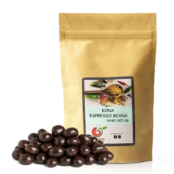 NY SPICE SHOP Kona Espresso Beans - 08 Ounce - Chocolate Covered Premium Bean - Roasted Gourmet Coffee Candy Balls