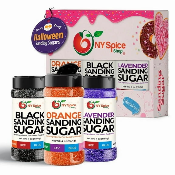 NY SPICE SHOP Halloween Orange-Black-Lavender Sanding Sugar - 04 Ounce (Pack of 3) - Halloween Pack Colored Sugar Crystals - Colored Sugars for Cookie Decorating - Colored Sanding Sugar