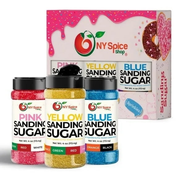 NY SPICE SHOP Pink-Yellow-Blue Sanding - 04 Ounce (Pack of 3) - Colored Sugar Crystals - Colored Sugars for Cookie Decorating - Colored Sanding Sugar