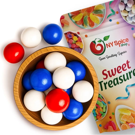 NY SPICE SHOP Red, Blue & White Gumballs - 1 Pound - Red, White, and Blue Candy - 4th of July Candy - Patriotic Candy - Memorial Day Candy